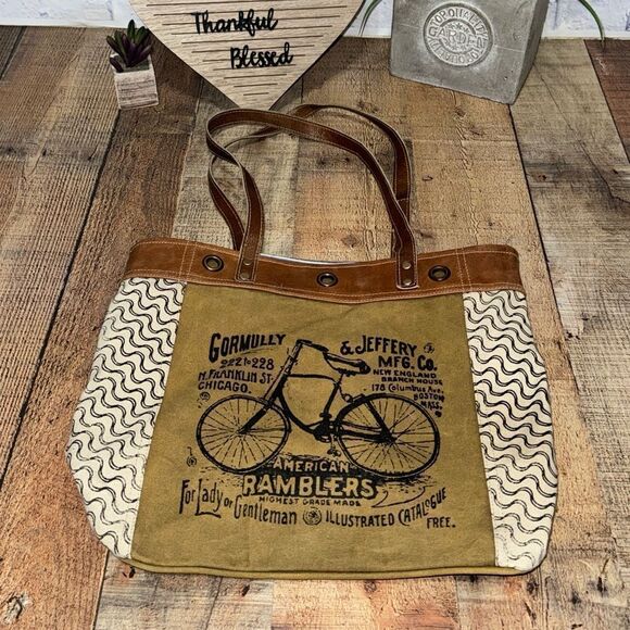 Upcycle Canvas Bag, Handmade Canvas Bag With Leather, Canvas Tote Bag - Picture 11 of 11